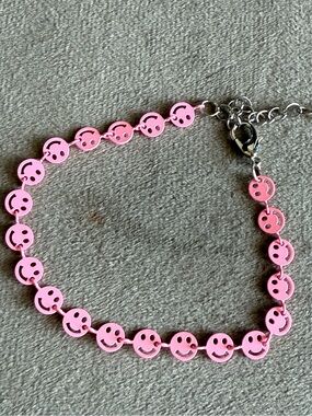 Pink Smiley Face Chain Bracelet